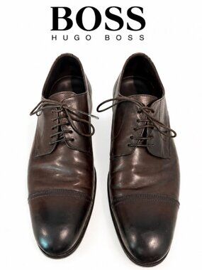 Hugo Boss Brown Leather Cap Toe Oxford Dress Shoes Made in Italy 7